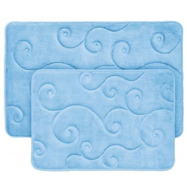 Bedford Home Bedford Home 67A-36741 2 Piece Memory Foam Bath Mat Set by Coral Fleece Embossed Pattern - Blue 67A-36741